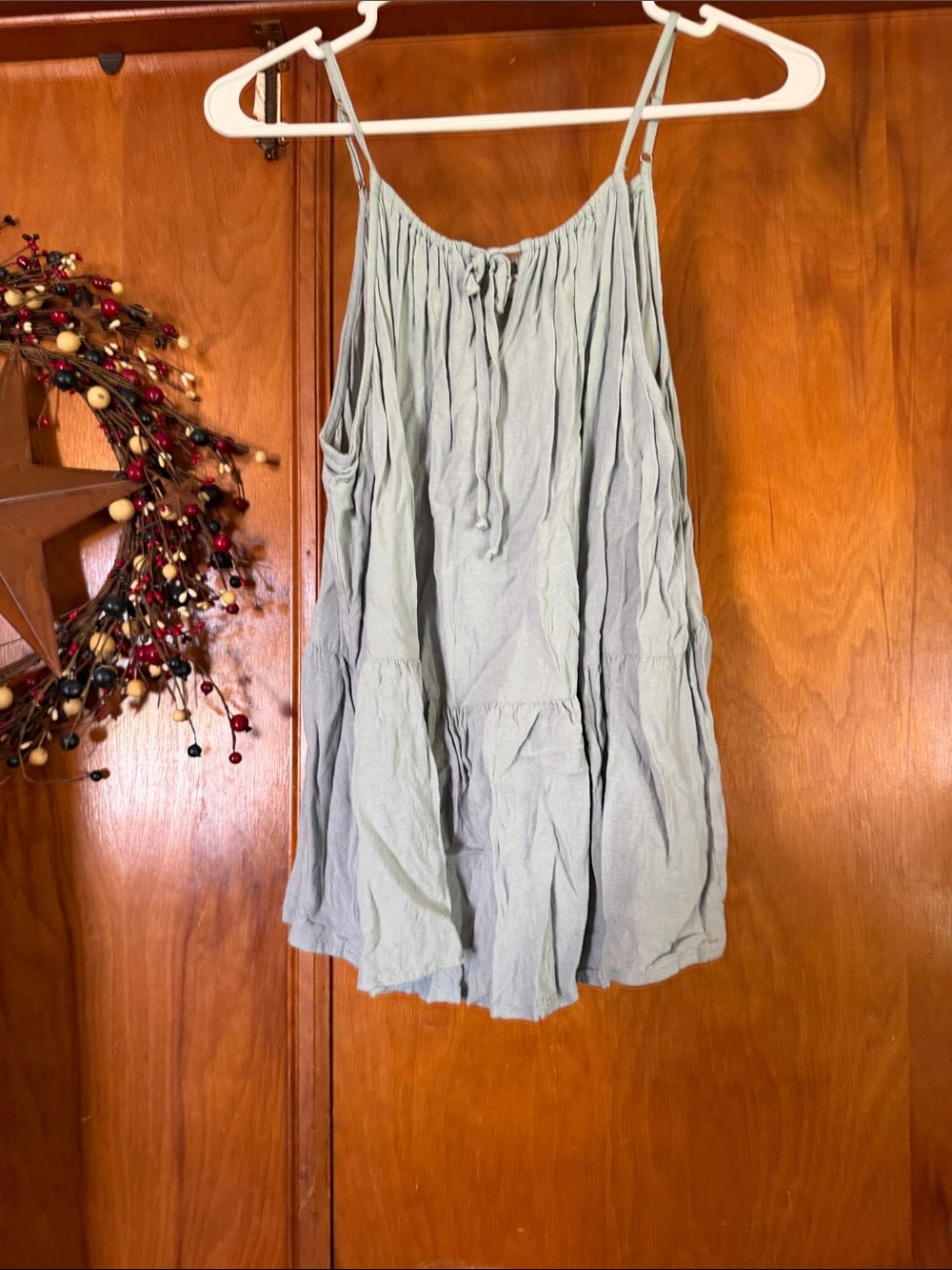 Light Sage Tiered Spaghetti Strap tank